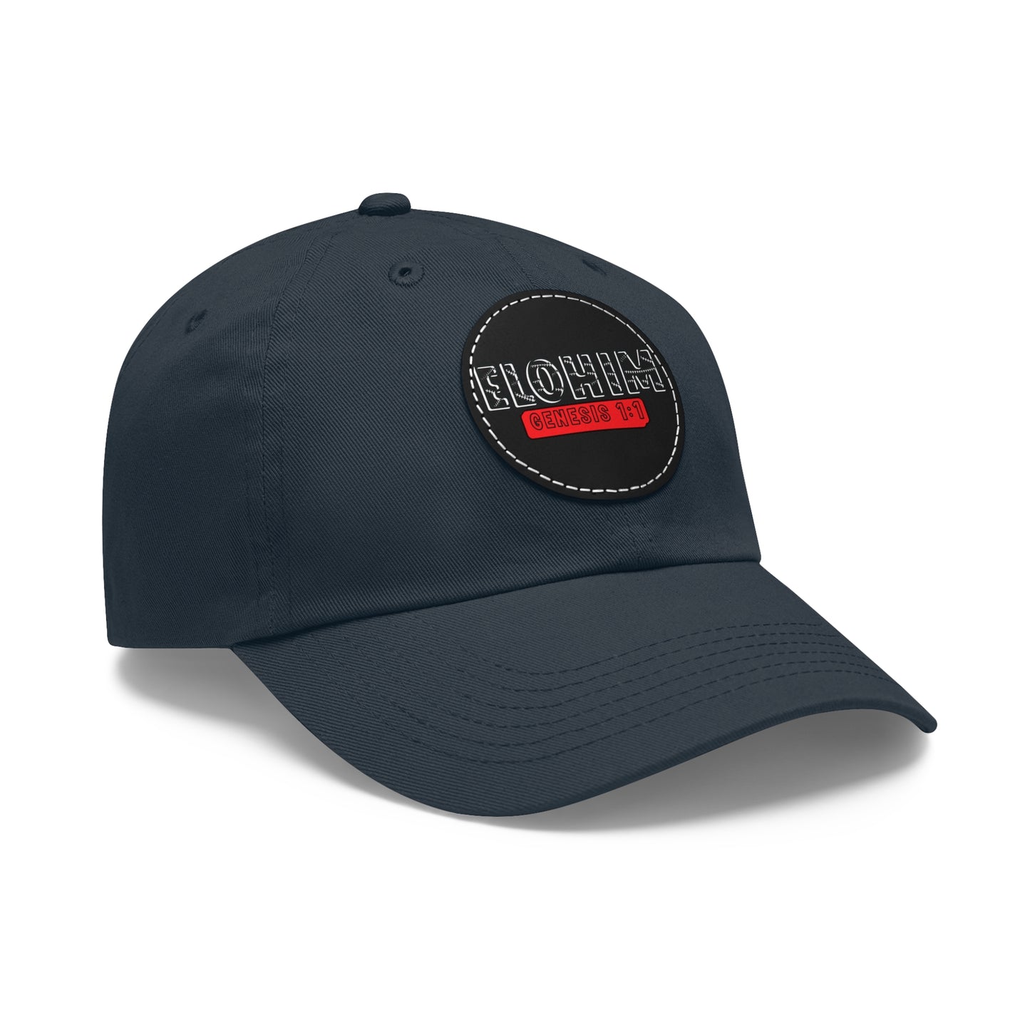 'ELOHIM, GENESIS 1:1- Stylish Dad Hat with Leather Patch | a Unisex Gift, Casual Wear, Summer Accessory, Unique Outdoor Cap, Adjustable Sun Hat, Christian Gift