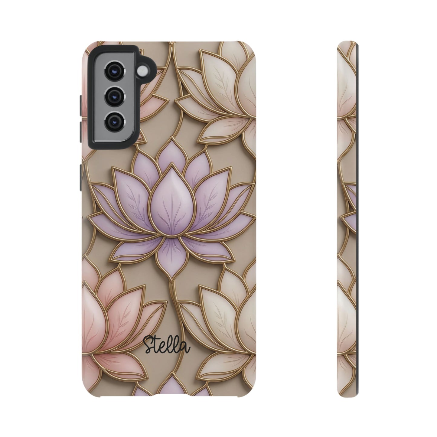 Personalized Lotus Floral Stained Glass Effect Tough Phone Case