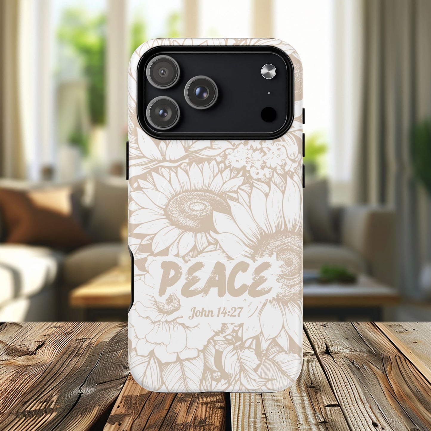 Peace I Leave with You John 14:27, Inspirational Gift, Tough iPhone Magnetic Case Scripture, Sunflower Bible Verse, MagSafe® iPhone® Tough Case, iPhone 14, iPhone 15, iPhone 16, Pro, Pro Max, Plus.