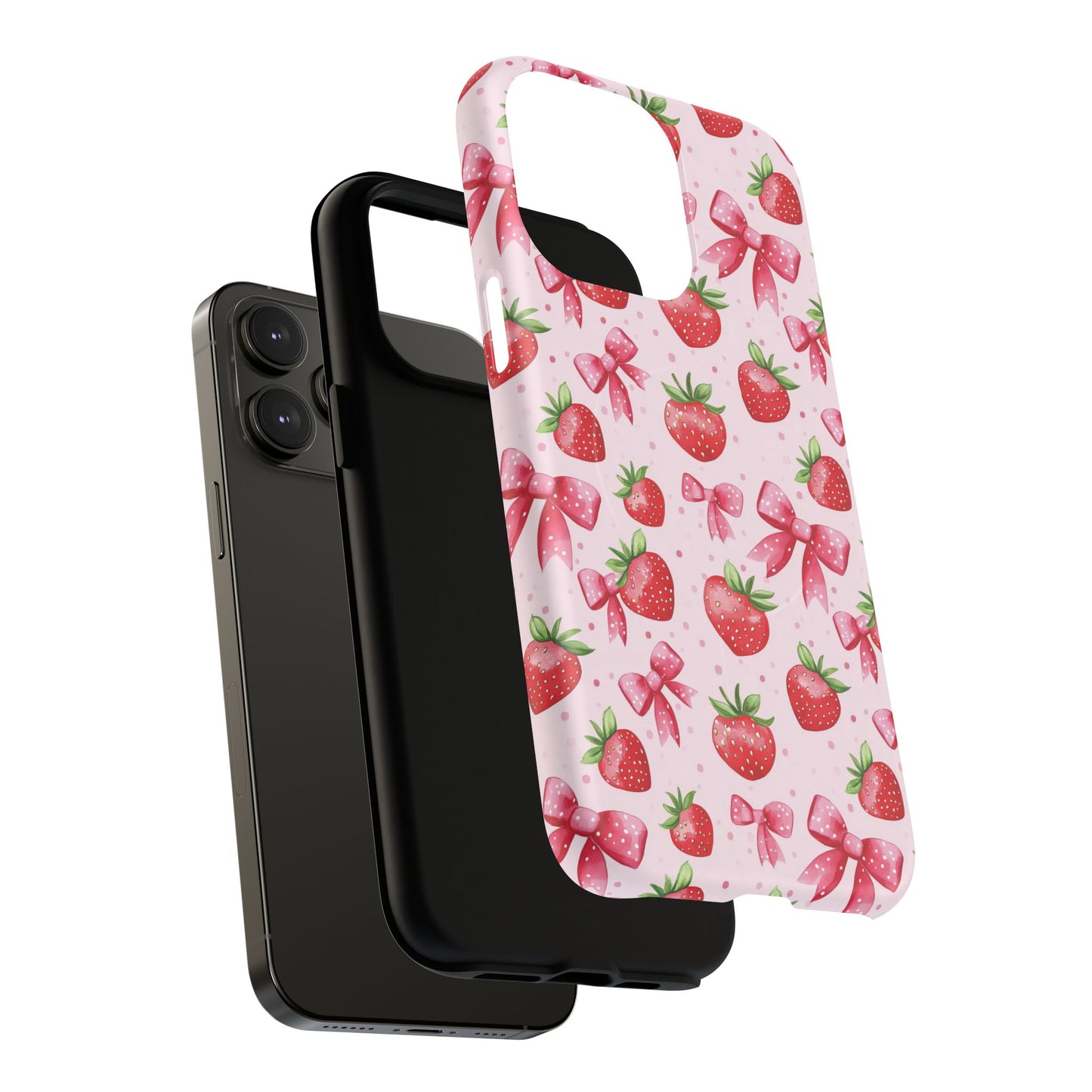Strawberry Blush Coquette Magnetic Tough iPhone Cases - Funky Fruit Cases, Floral iPhone Cover, Trendy Gifts, iPhone Accessories, Strawberry Lover