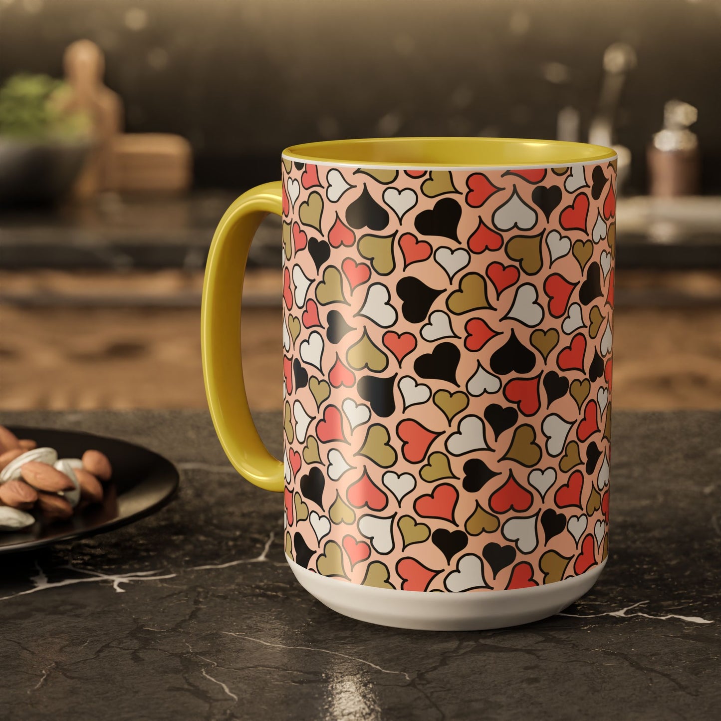 Heart Patterned Coffee Mug - Colorful Love Design, Perfect for Gifts & Celebrations