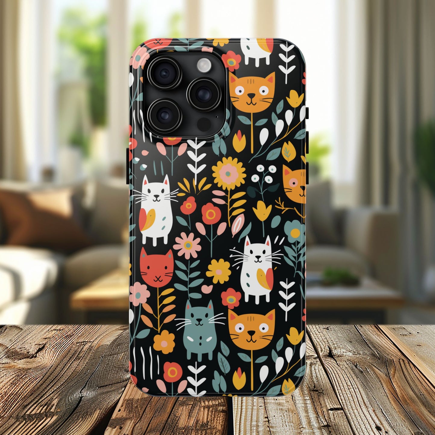 Whimsical Feline Garden iPhone and Samsung Tough Phone Cases,