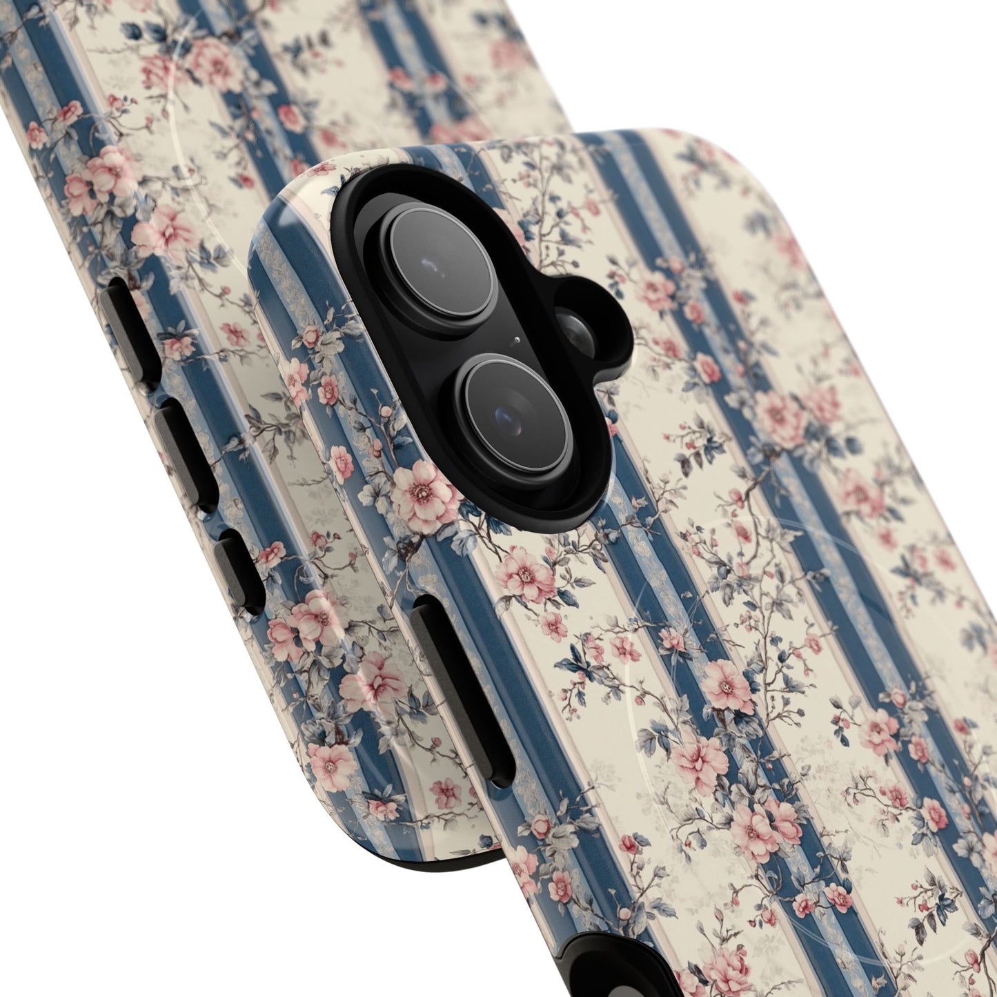 Victorian Rose Stripe iPhone Case, Tough Magnetic Cases for Stylish Protection, Flower Pattern iPhone Cover, Trendy Gift Idea for Her