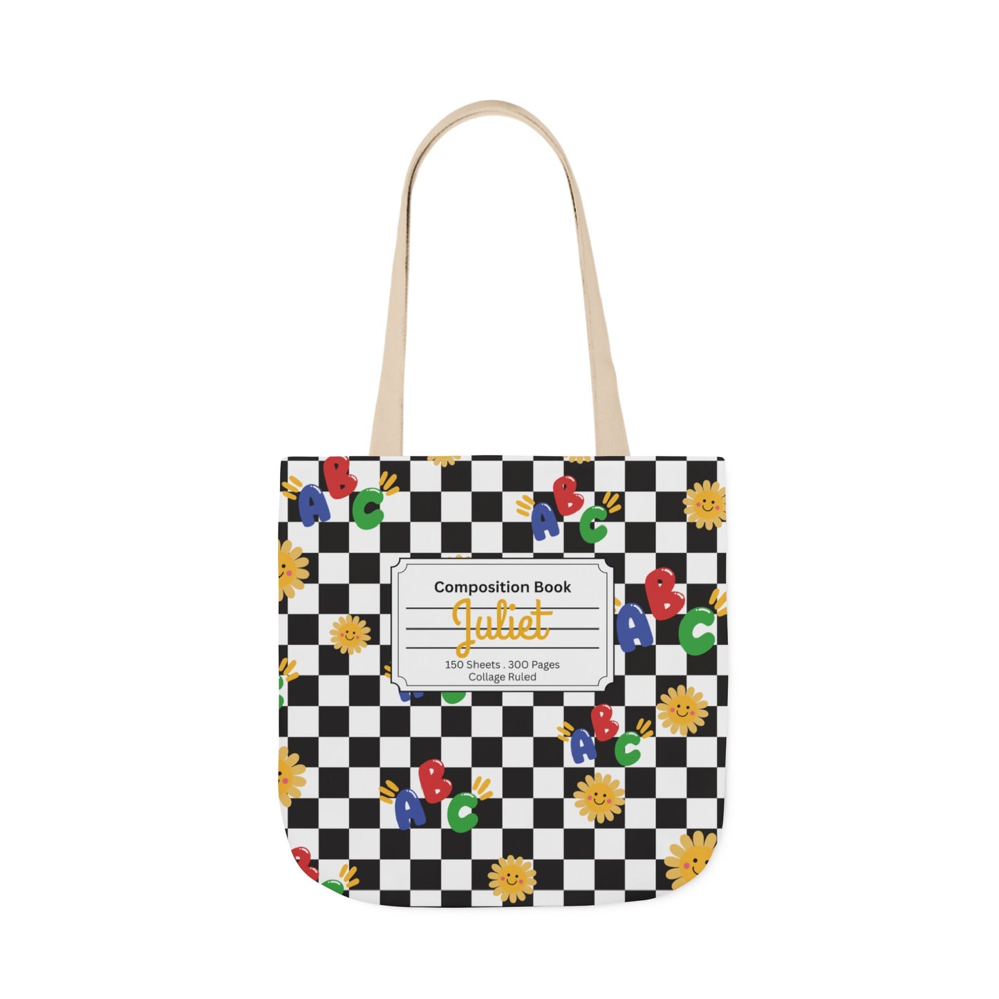 Personalized Schoolyard Chic Composition Book Inspired Canvas Tote Bag with Colorful Straps, Cute School Bag, Eco-Friendly Tote, Back to School Shopping Bag, Teacher Gift Idea
