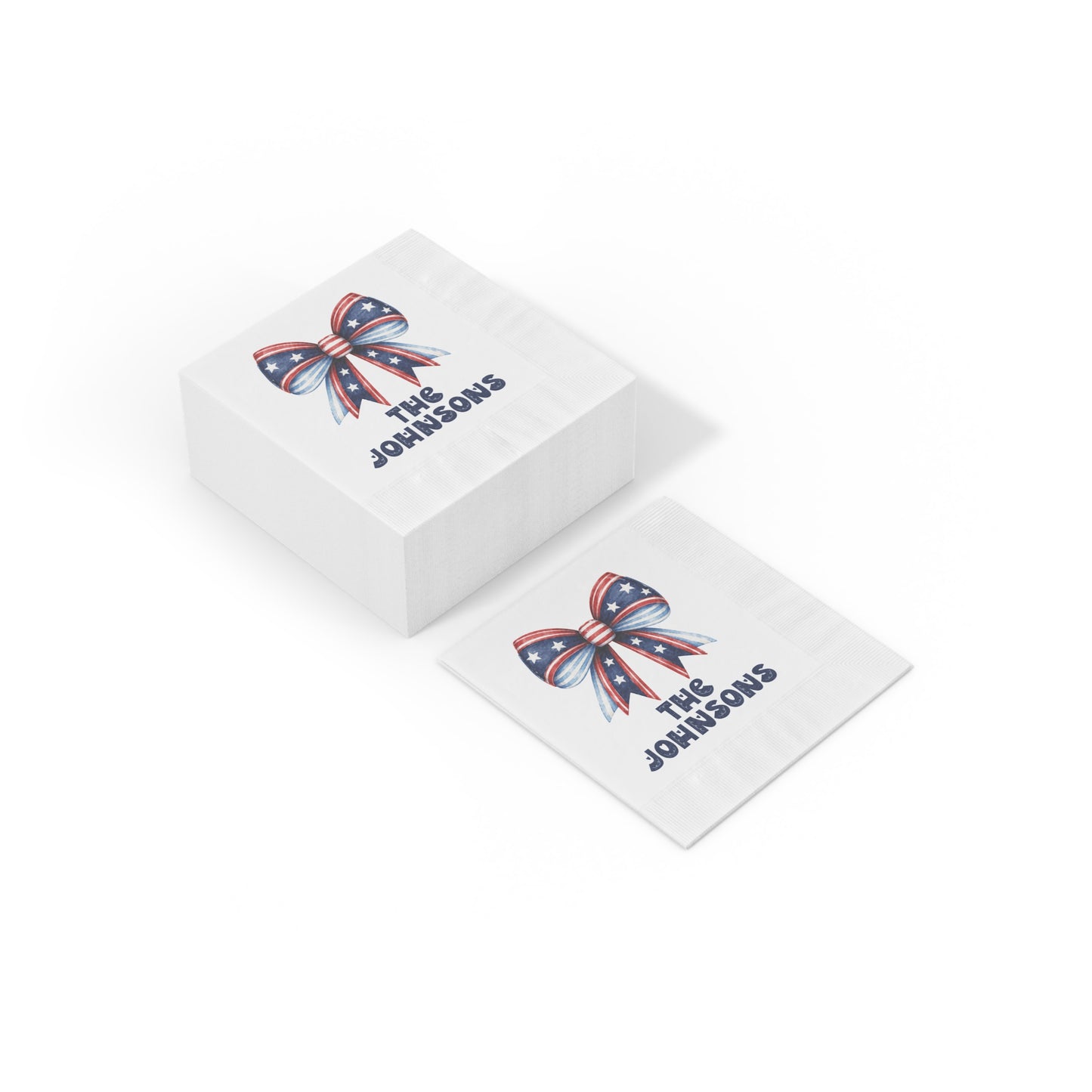 Personalized Patriotic Napkins — Red White & Blue Bow with 'Name or Message'