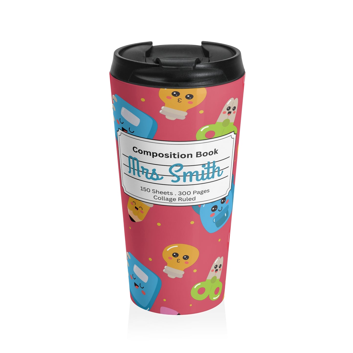 Customizable Kawaii Composition Book Inspired Travel Mug, Personalized Gift for Teachers, Back to School Drinkware, Christmas Present, Stylish Coffee Cup