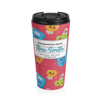 Customizable Kawaii Composition Book Inspired Travel Mug, Personalized Gift for Teachers, Back to School Drinkware, Christmas Present, Stylish Coffee Cup