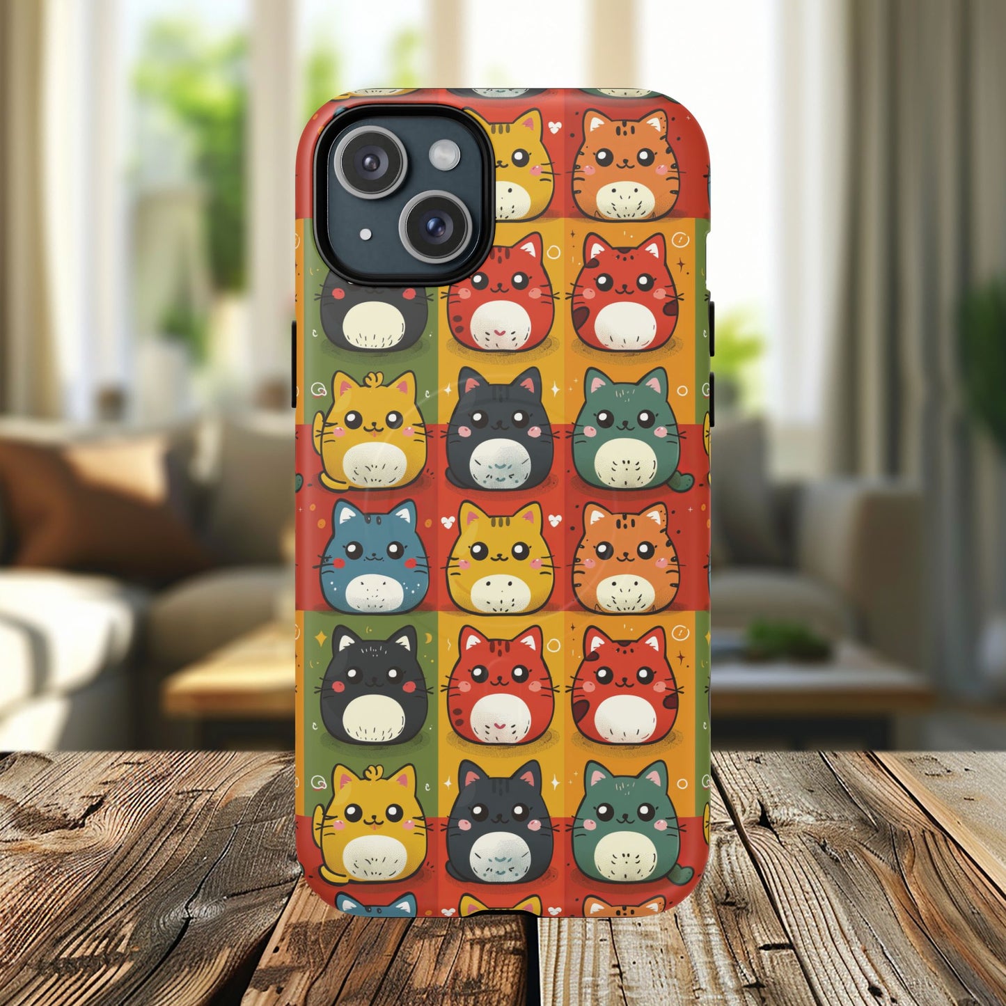 Cute Kawaii Cat iPhone Case, Tough Magnetic iPhone Case, Animal Lover Gift, Kawaii iPhone Cover, Fun Cat Design