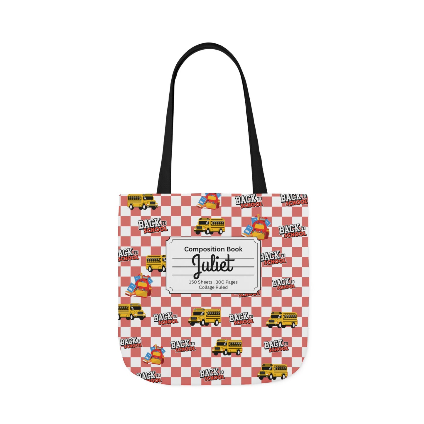 Personalized Red Schoolyard Chic Composition Book Inspired Canvas Tote Bag with Colorful Straps, Cute School Bag, Eco-Friendly Tote, Back to School Shopping Bag, Teacher Gift Idea