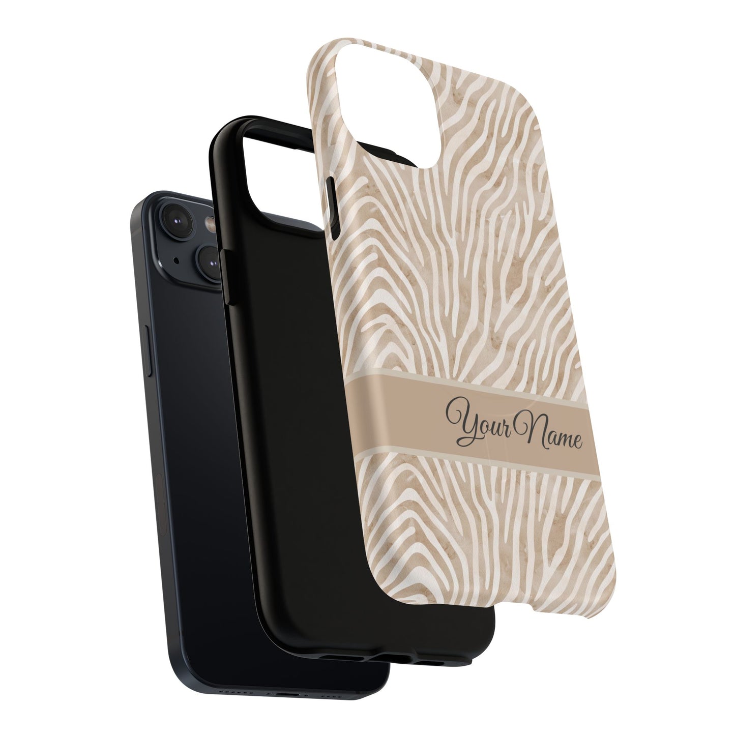 Personalized Zebra Animal Print Cover, Tough Magnetic MagSafe® iPhone® 13, 14, 15, 16, 17, Pro, Pro Max, Plus Cases (Custom Name).