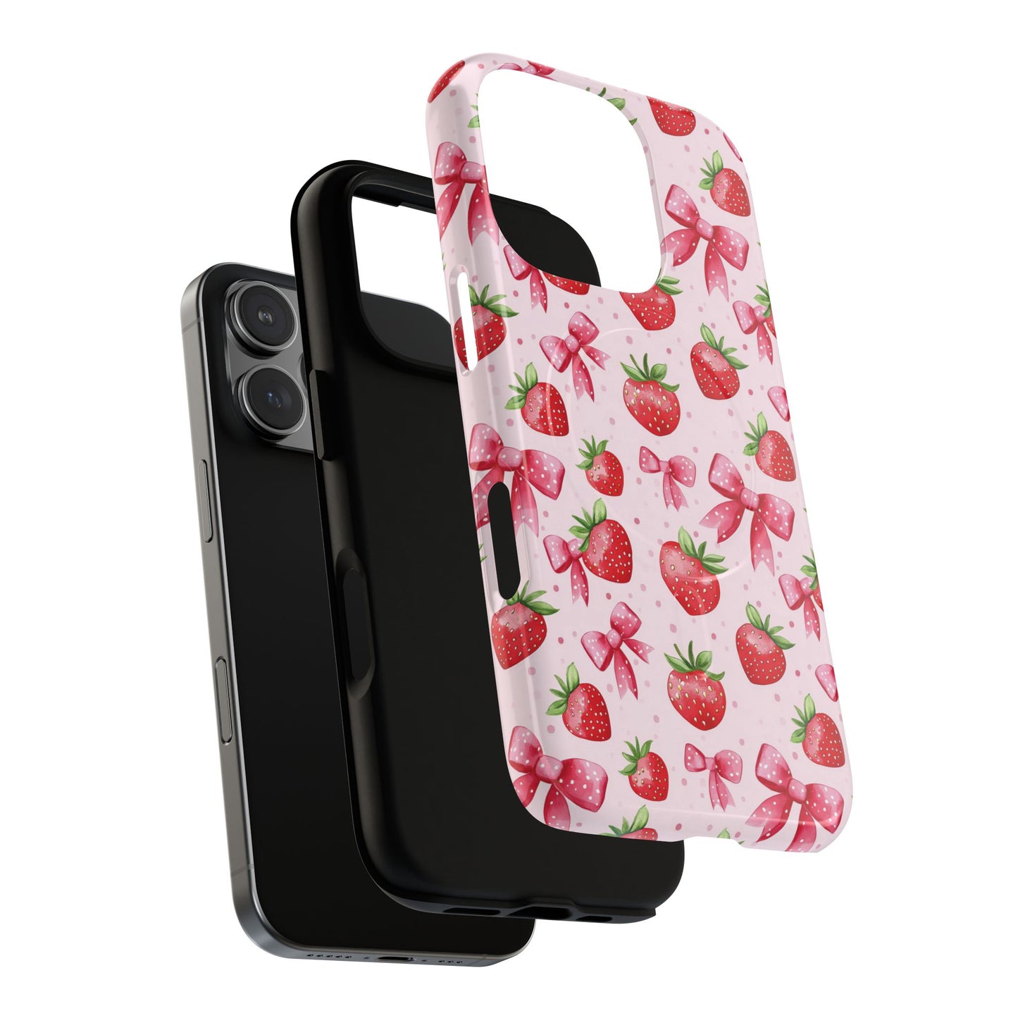 Strawberry Blush Coquette Magnetic Tough iPhone Cases - Funky Fruit Cases, Floral iPhone Cover, Trendy Gifts, iPhone Accessories, Strawberry Lover