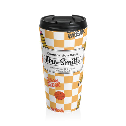 Customizable Orange Schoolyard Chic Composition Book Inspired Travel Mug, Personalized Gift for Teachers, Back to School Drinkware, Christmas Present, Stylish Coffee Cup