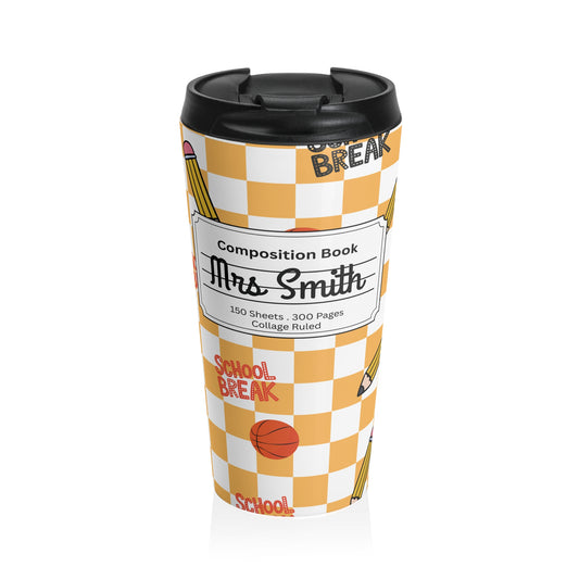 Customizable Orange Schoolyard Chic Composition Book Inspired Travel Mug, Personalized Gift for Teachers, Back to School Drinkware, Christmas Present, Stylish Coffee Cup