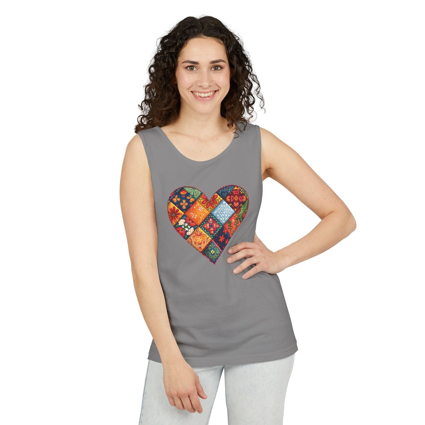 Patched Hearts Unisex Garment-Dyed Tank Top