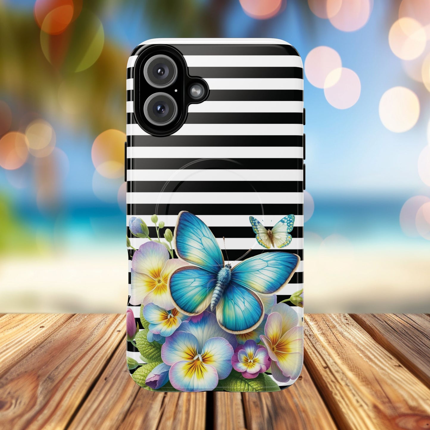 Pansy Parade Tough iPhone Magnetic Cases, Floral Tough Case, Striped iPhone Magnetic Cover, Phone Accessory, Gift for Nature Lovers