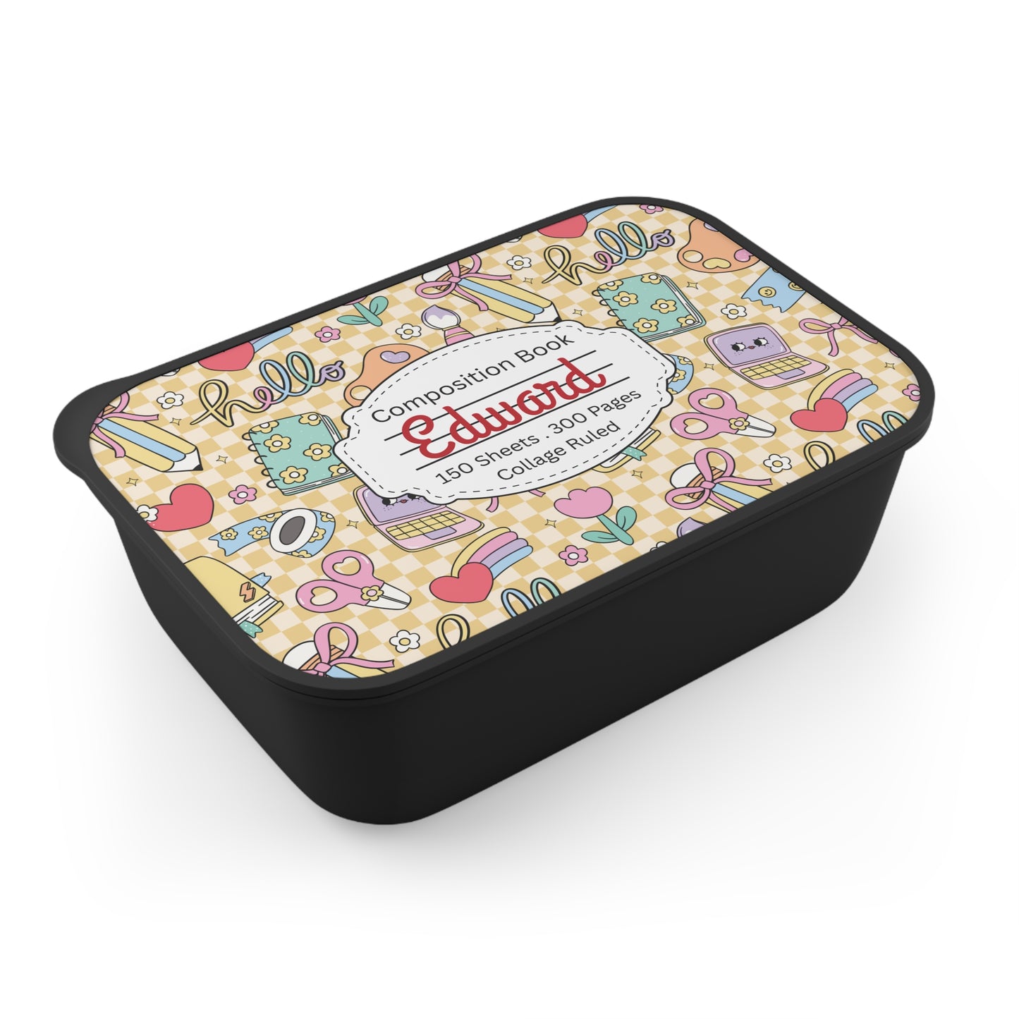 Personalized Doodle Daydream Composition Book Inspired Bento Box, Fun Lunch Container, School Lunch, Meal Prep, Kids' Utensils, Back to School, Child's Lunchbox