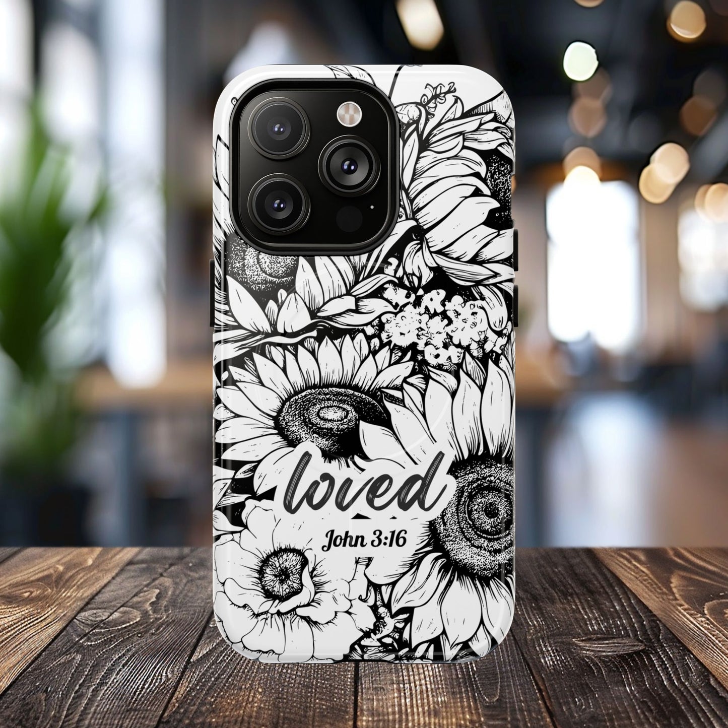 Loved John 3:16, Inspirational Gift, Tough iPhone Magnetic Case Scripture, Sunflower Bible Verse, MagSafe® iPhone® Tough Case, iPhone 14, iPhone 15, iPhone 16, Pro, Pro Max, Plus