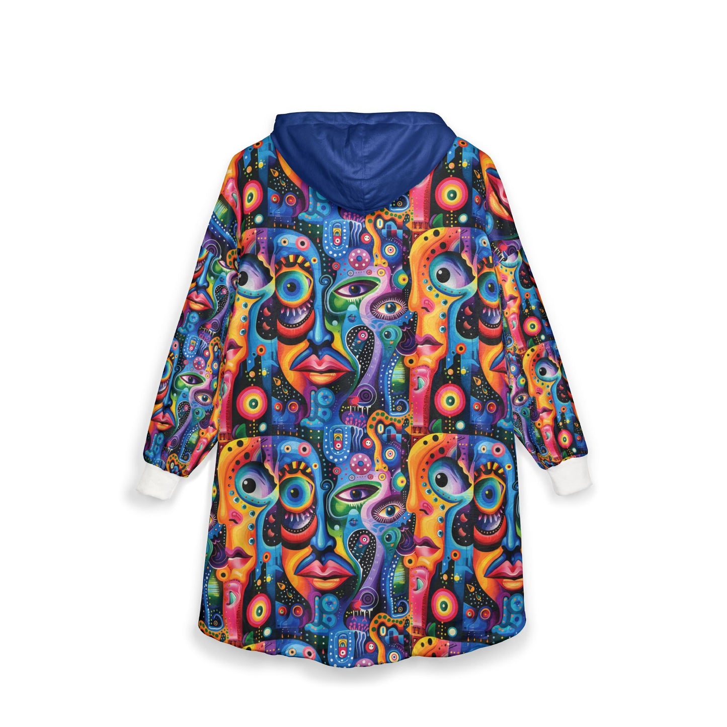 Psychedelic Visions Colorful Unisex Hooded Blanket with Abstract Faces - Cozy and Fun
