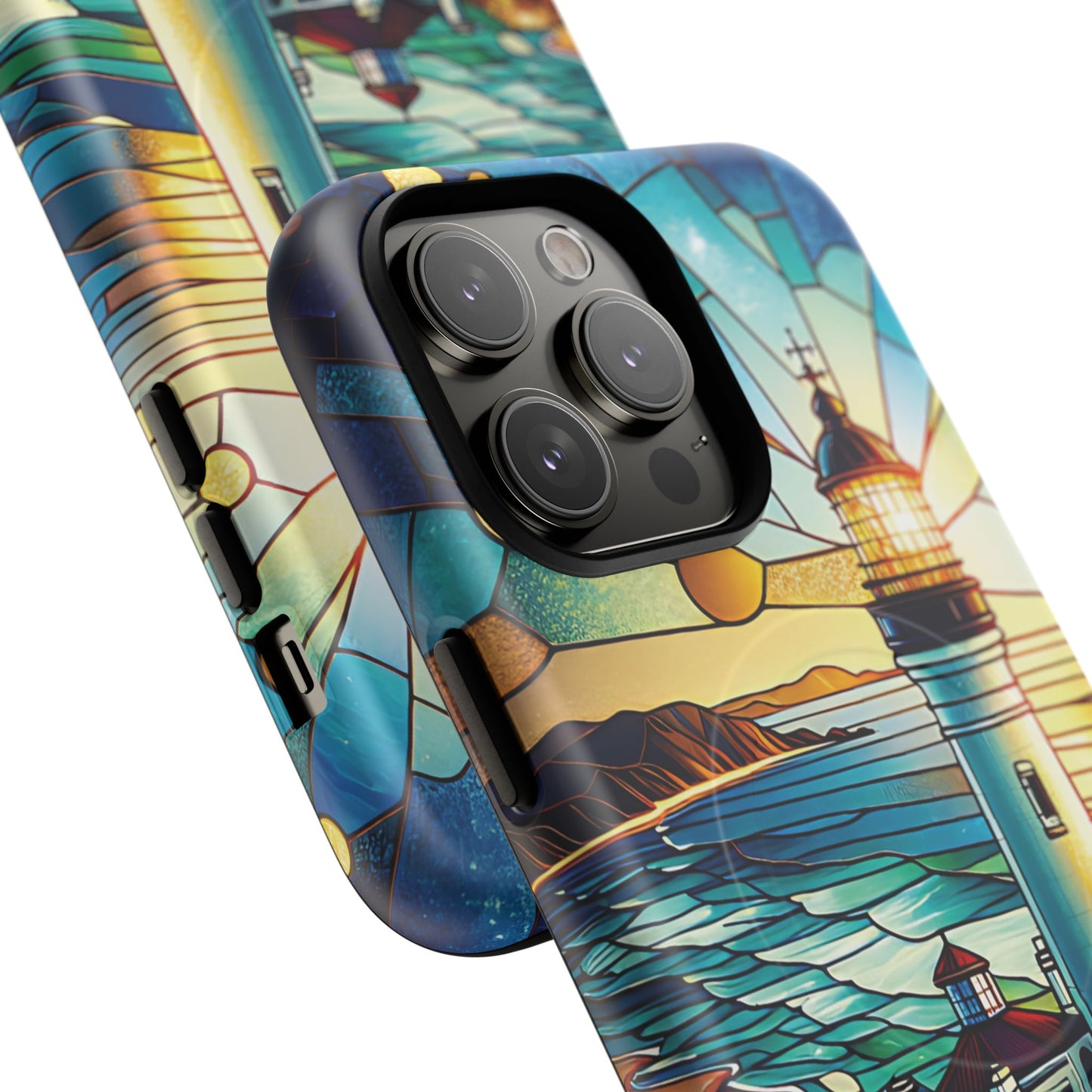 Stained Glass Lighthouse Phone Case - Tough Magnetic Cases, Unique Gifts for Nature Lovers, Beach Vibes, Travel Accessories, Coastal Decor