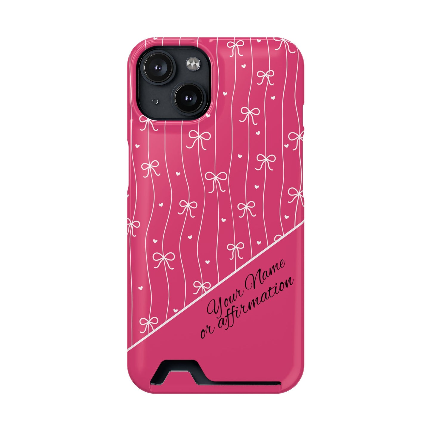 Personalized Pink Bow Coquette iPhone and Samsung Card Case — Custom Name or Affirmation