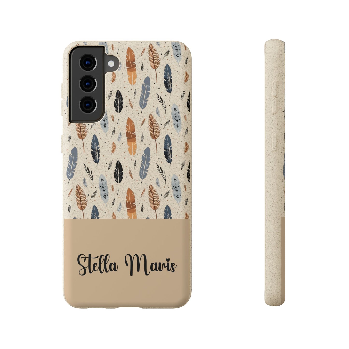 Personalized Whispering Feathers Samsung Biodegradable Case, Custom Name Case.