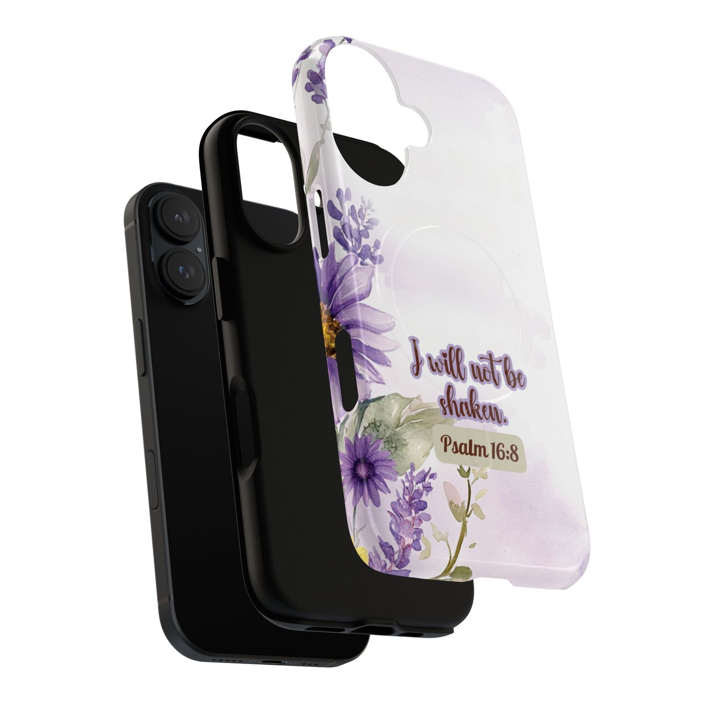 Floral Inspirational Tough iPhone Magnetic Case, Psalm 16:8 Gift, Faith Gift, MagSafe® iPhone® Tough Case, iPhone 14, iPhone 15, iPhone 16, Pro, Pro Max, Plus