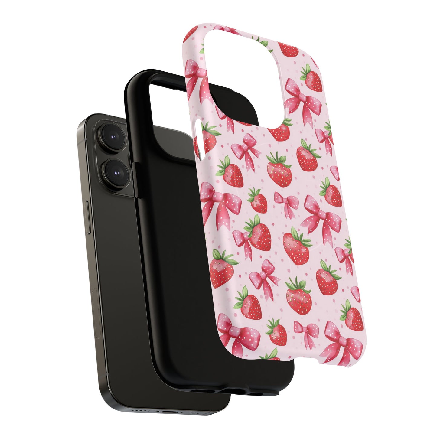 Strawberry Blush Coquette Magnetic Tough iPhone Cases - Funky Fruit Cases, Floral iPhone Cover, Trendy Gifts, iPhone Accessories, Strawberry Lover