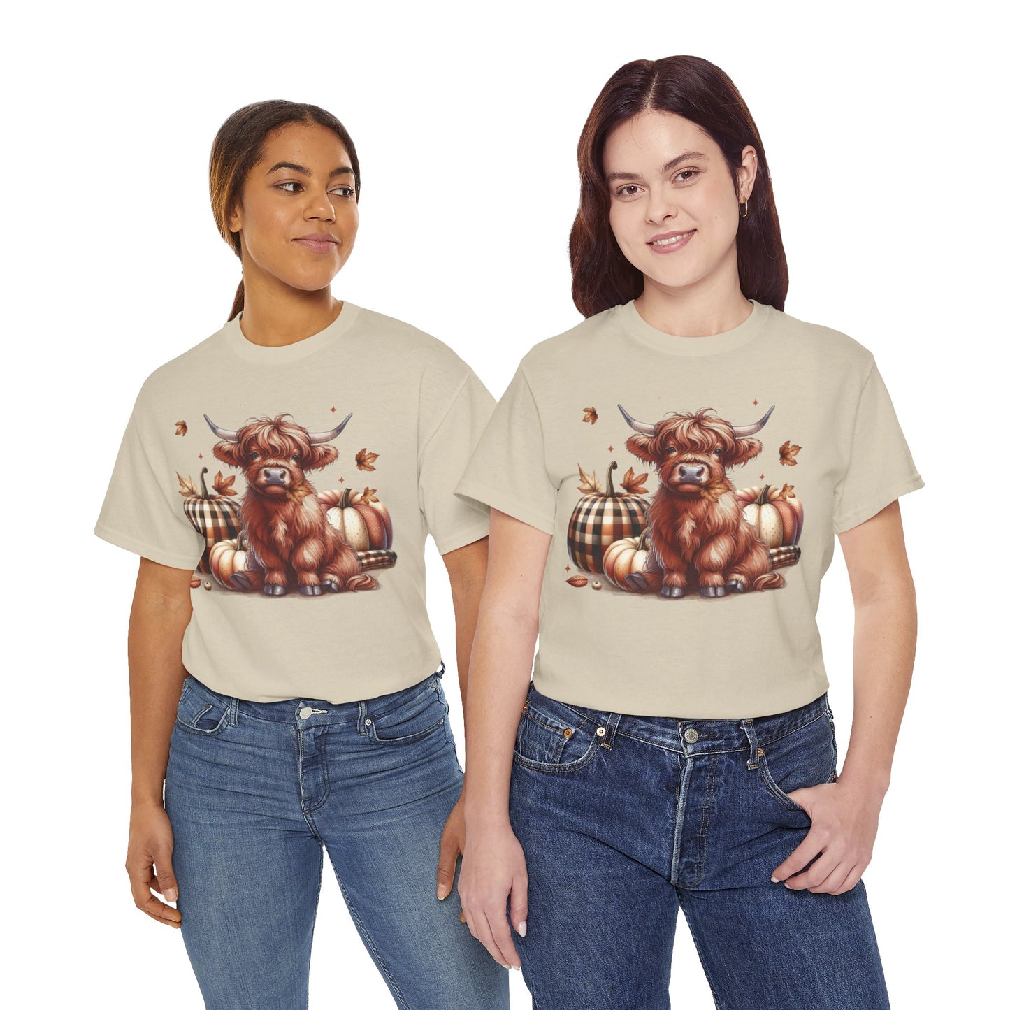 Autumn Highland Cow Charm Unisex Heavy Cotton Tee