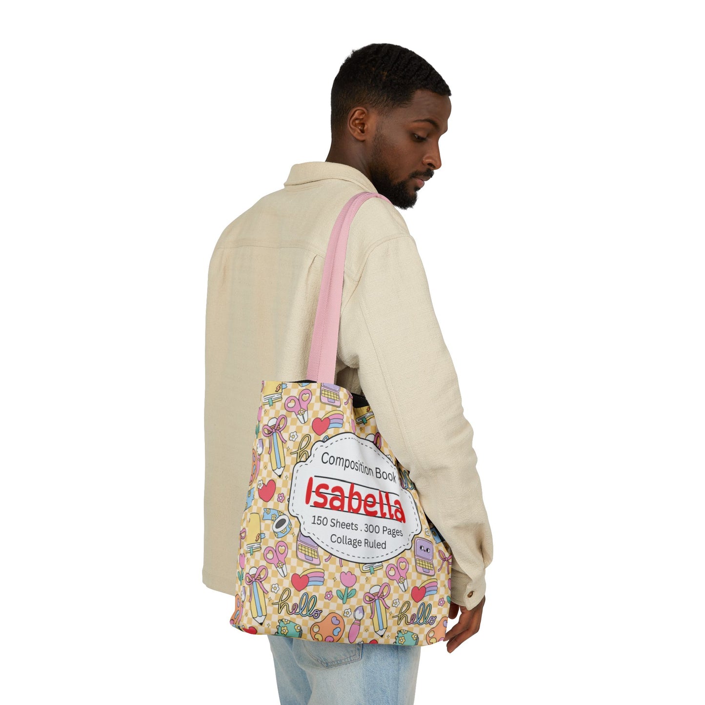Personalized Doodle Daydream Composition Book Inspired Canvas Tote Bag with Colorful Straps, Cute School Bag, Eco-Friendly Tote, Back to School Shopping Bag, Teacher Gift Idea