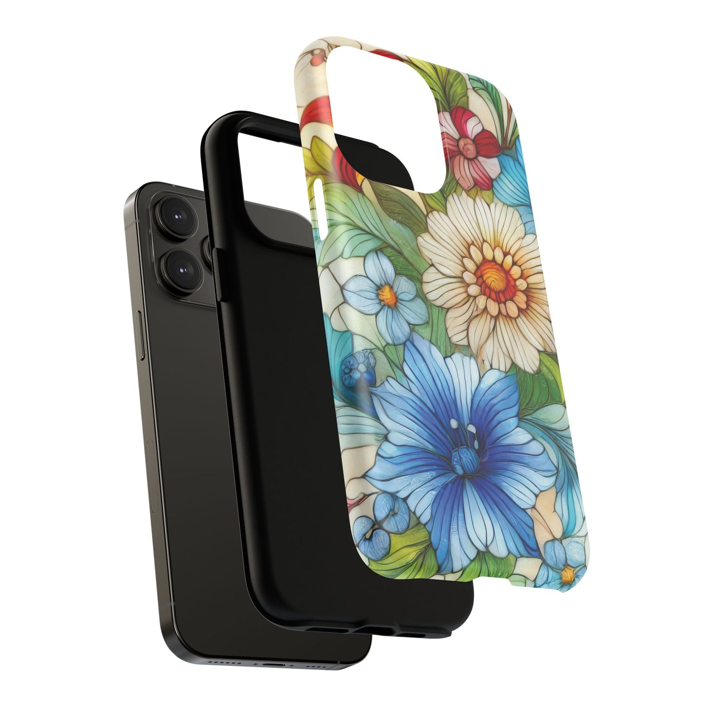 Botanical Radiance Tough iPhone Magnetic Case, Customizable Durable iPhone Cover | Ideal Gift for Nature Lovers, Floral Stained Glass Gift