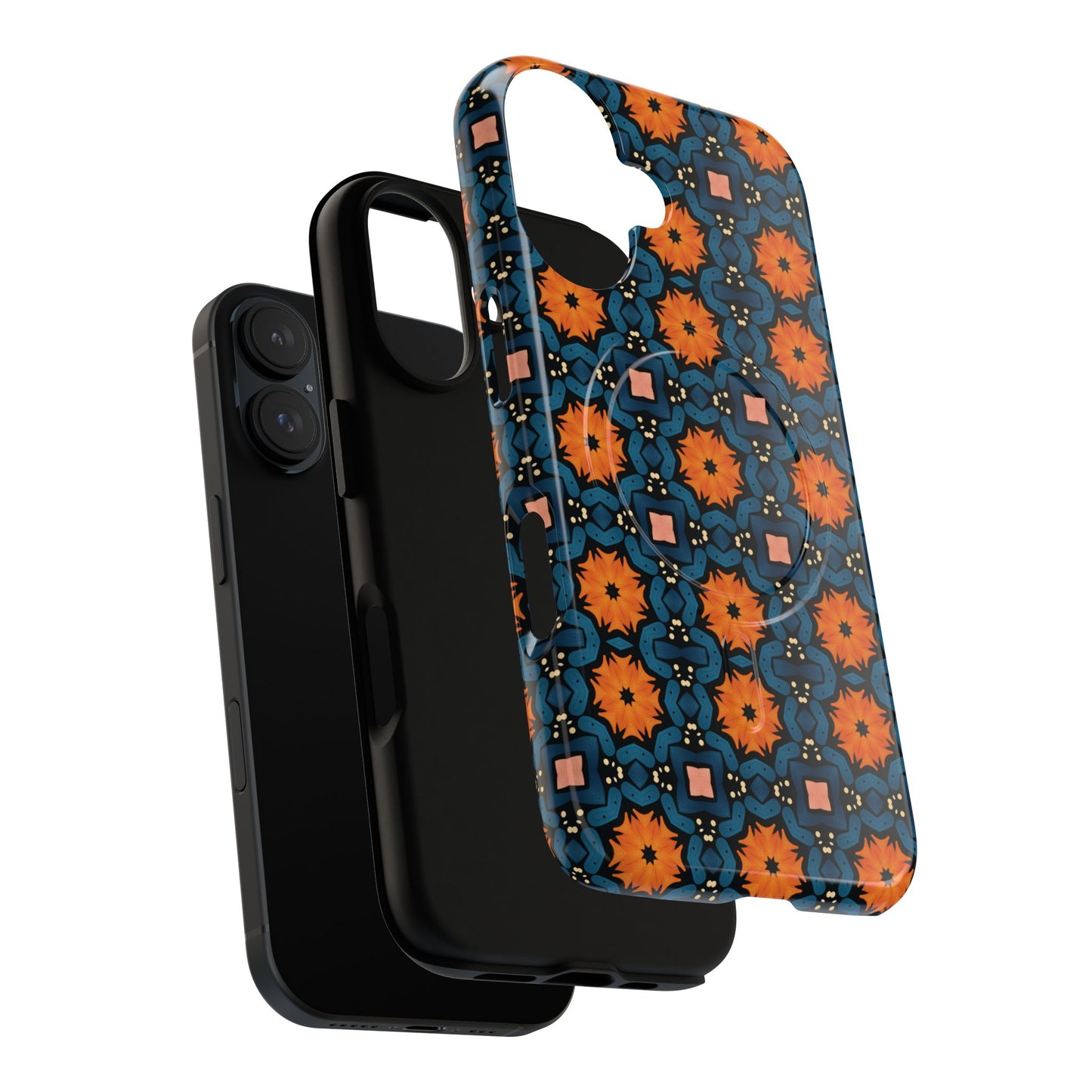 Saffron Tile Bloom Vibrant Floral Tough Magnetic iPhone Case, Durable iPhone Cover, Gift for Her, Floral Design, Unique iPhone Protection.