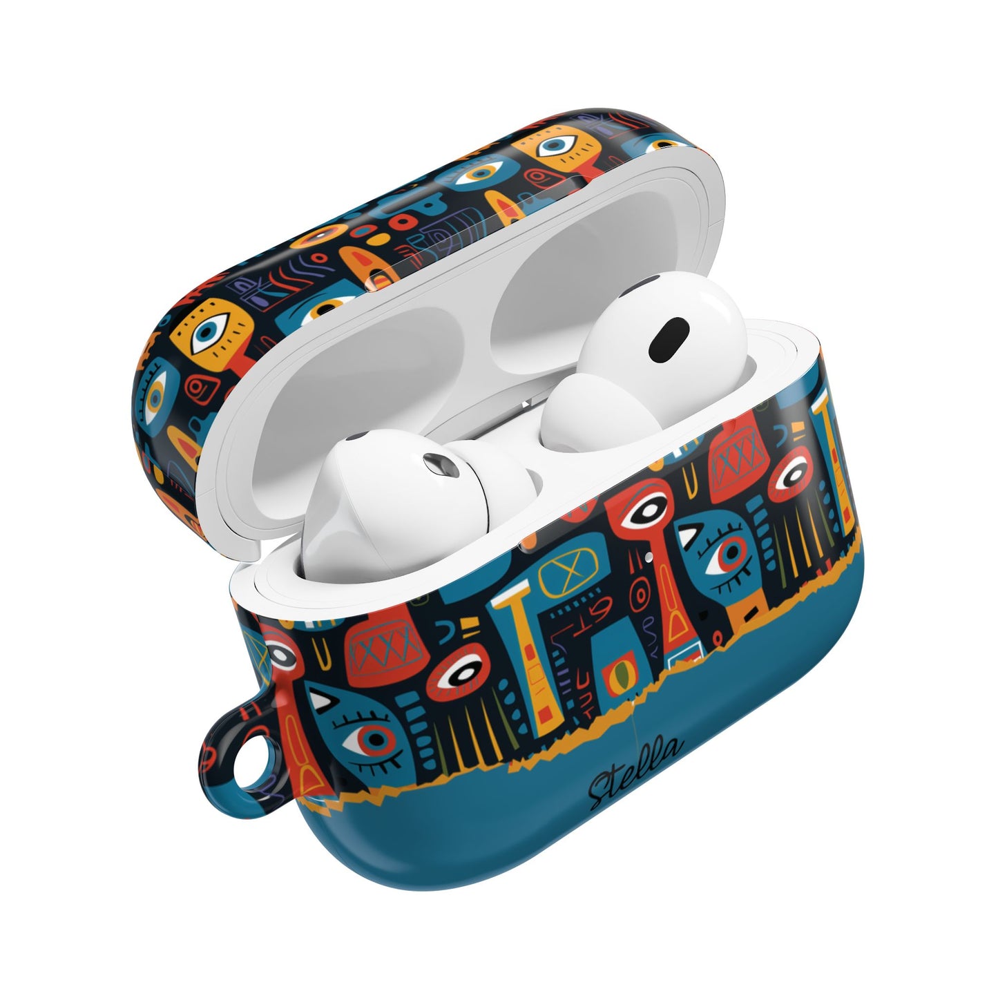 Personalized Abstract Eye Pattern AirPod Case — Colorful Tribal Graphic with Custom Text/Name