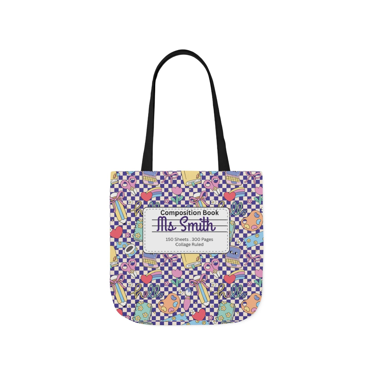 Personalized Purple Doodle Daydream Composition Book Inspired Canvas Tote Bag with Colorful Straps, Cute School Bag, Eco-Friendly Tote, Back to School Shopping Bag, Teacher Gift Idea