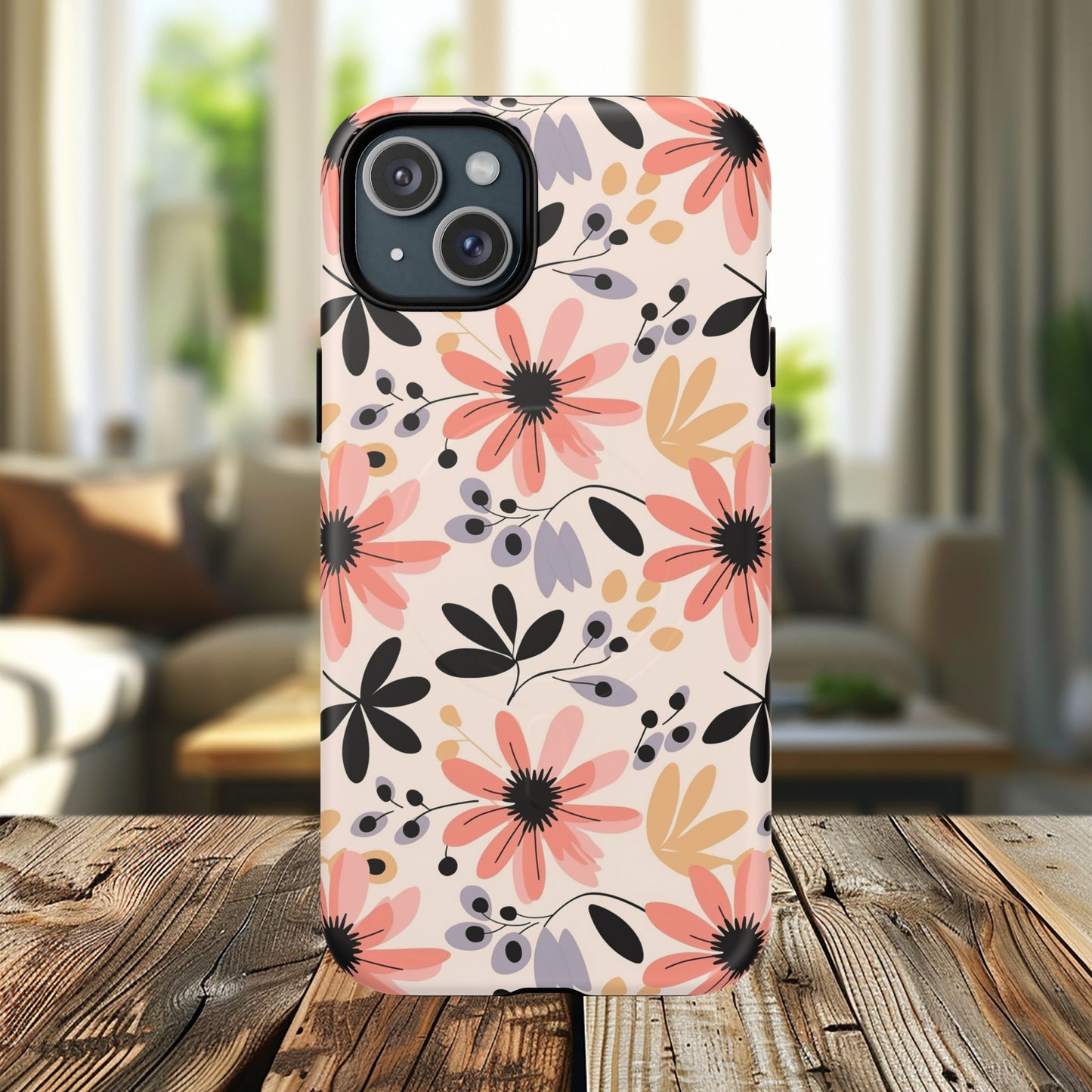 Stylish Soft Petal Noir iPhone Case, Floral iPhone Accessory for Her, Tough iPhone Magnetic Cases, Trendy iPhone Cover, Gift for Friends, Summer Vibes