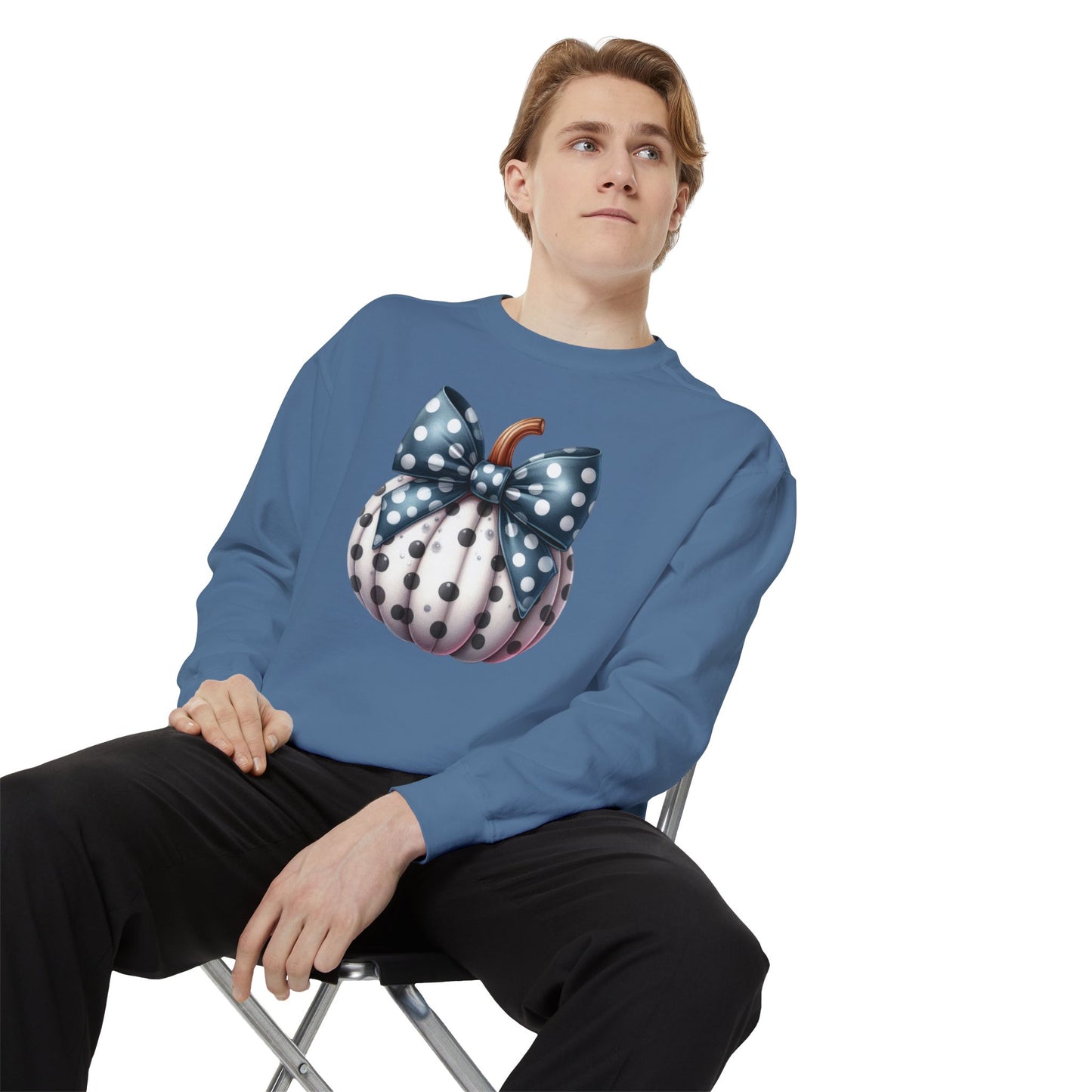 Polka Dot Pumpkin Charm Unisex Garment-Dyed Sweatshirt