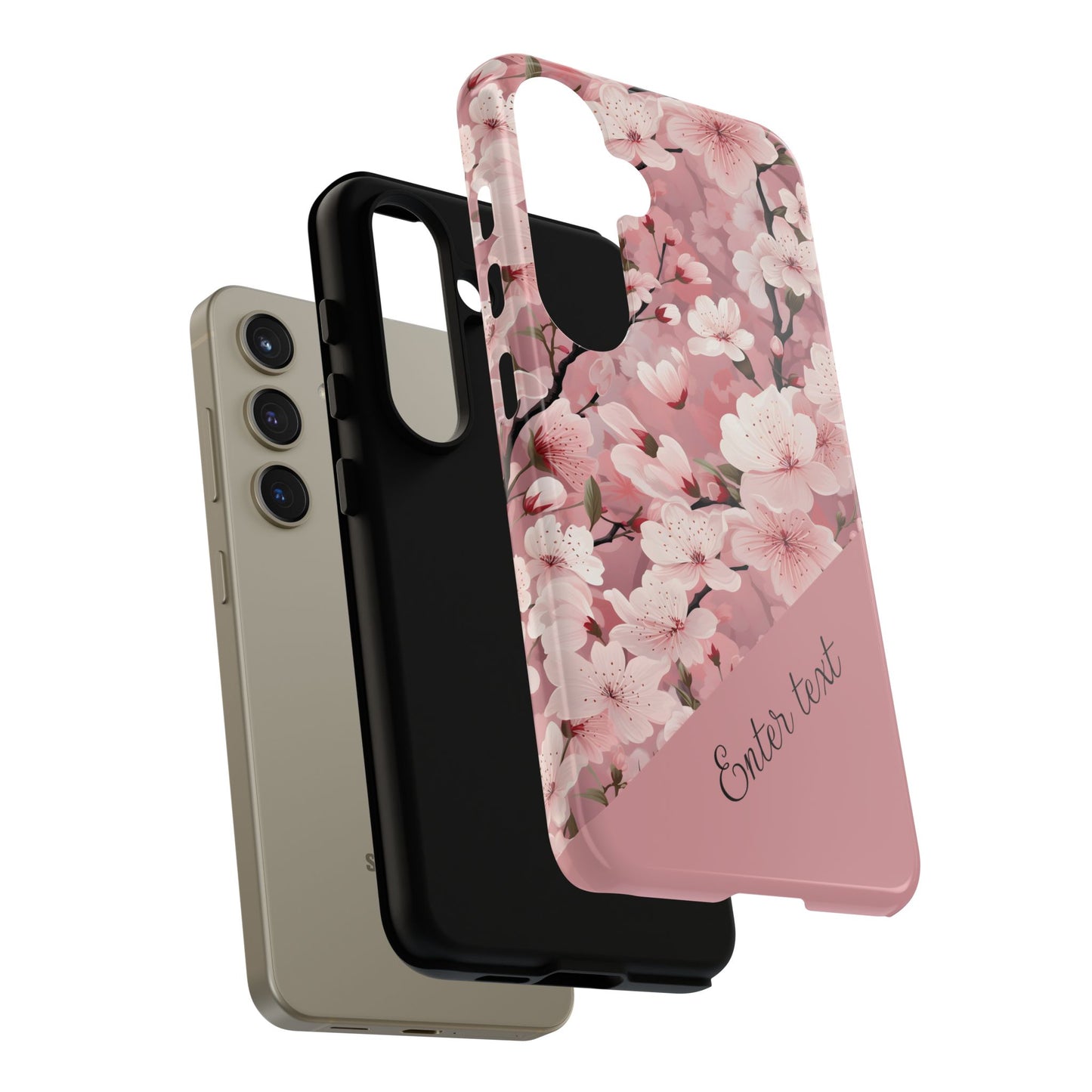 Personalized Cherry Blossom Tough Phone Case — Pink Floral Protective Case for Samsung & Google