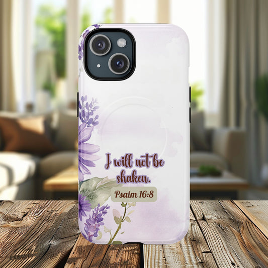 Floral Inspirational Tough iPhone Magnetic Case, Psalm 16:8 Gift, Faith Gift, MagSafe® iPhone® Tough Case, iPhone 14, iPhone 15, iPhone 16, Pro, Pro Max, Plus