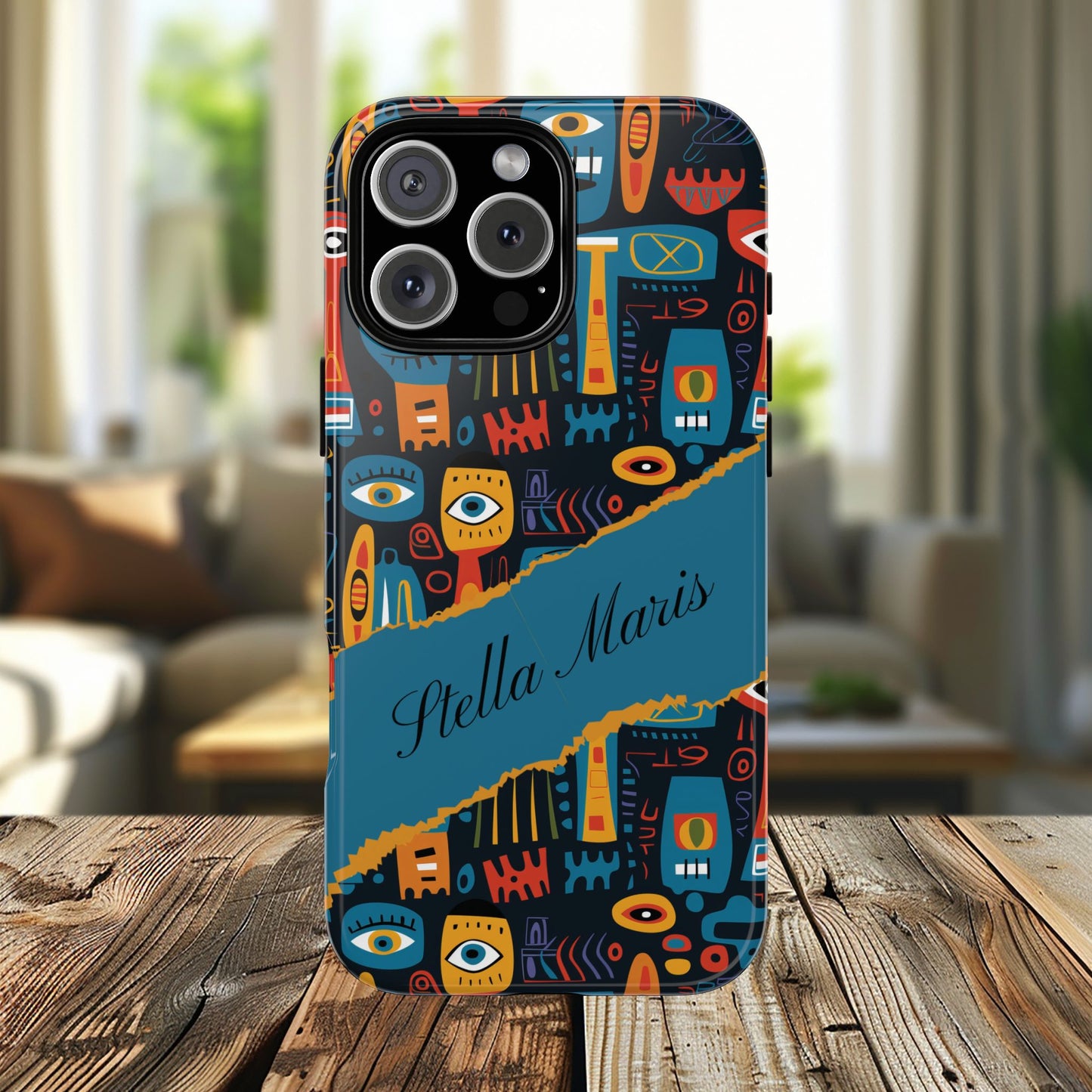 Personalized Colorful Abstract Faces Tough iPhone, Google and Samsung Case with Custom Name, Artistic Phone Cover, Phone Protector
