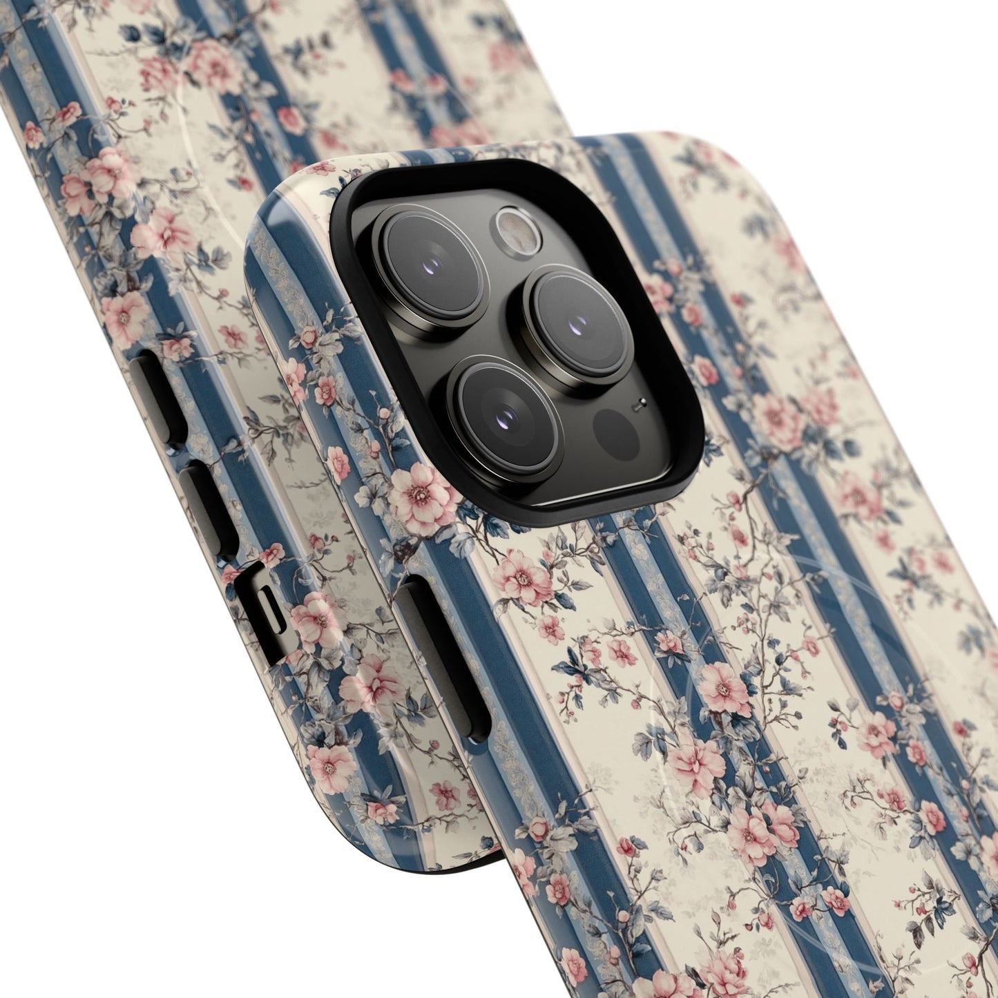 Victorian Rose Stripe iPhone Case, Tough Magnetic Cases for Stylish Protection, Flower Pattern iPhone Cover, Trendy Gift Idea for Her