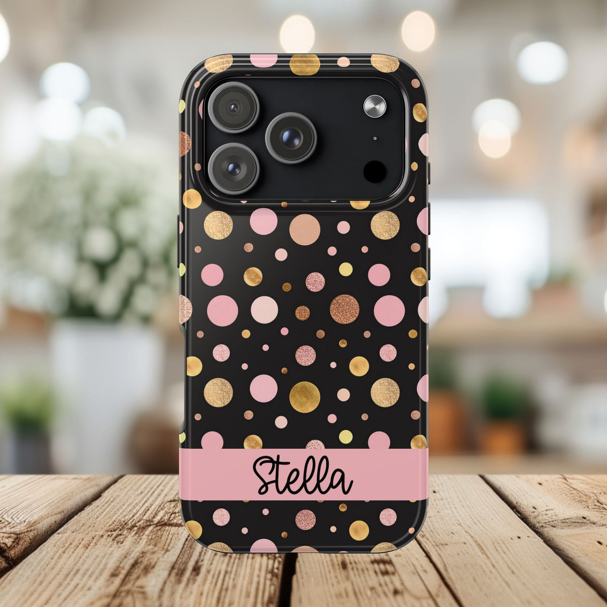 Personalized Gold & Pink Confetti Tough Phone Case — Glitter Dot Protective Phone Cover