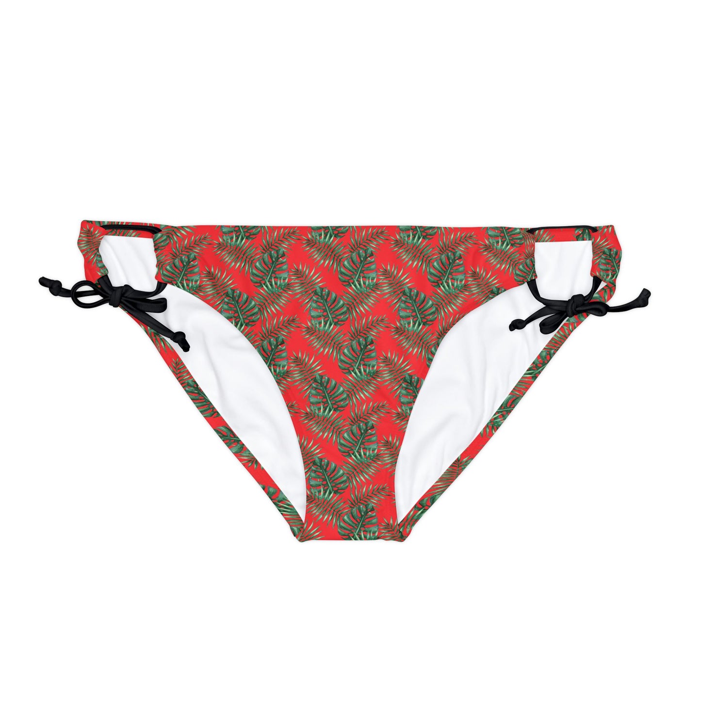 Red Tropical Bliss Loop Tie Side Bikini Bottom (AOP)