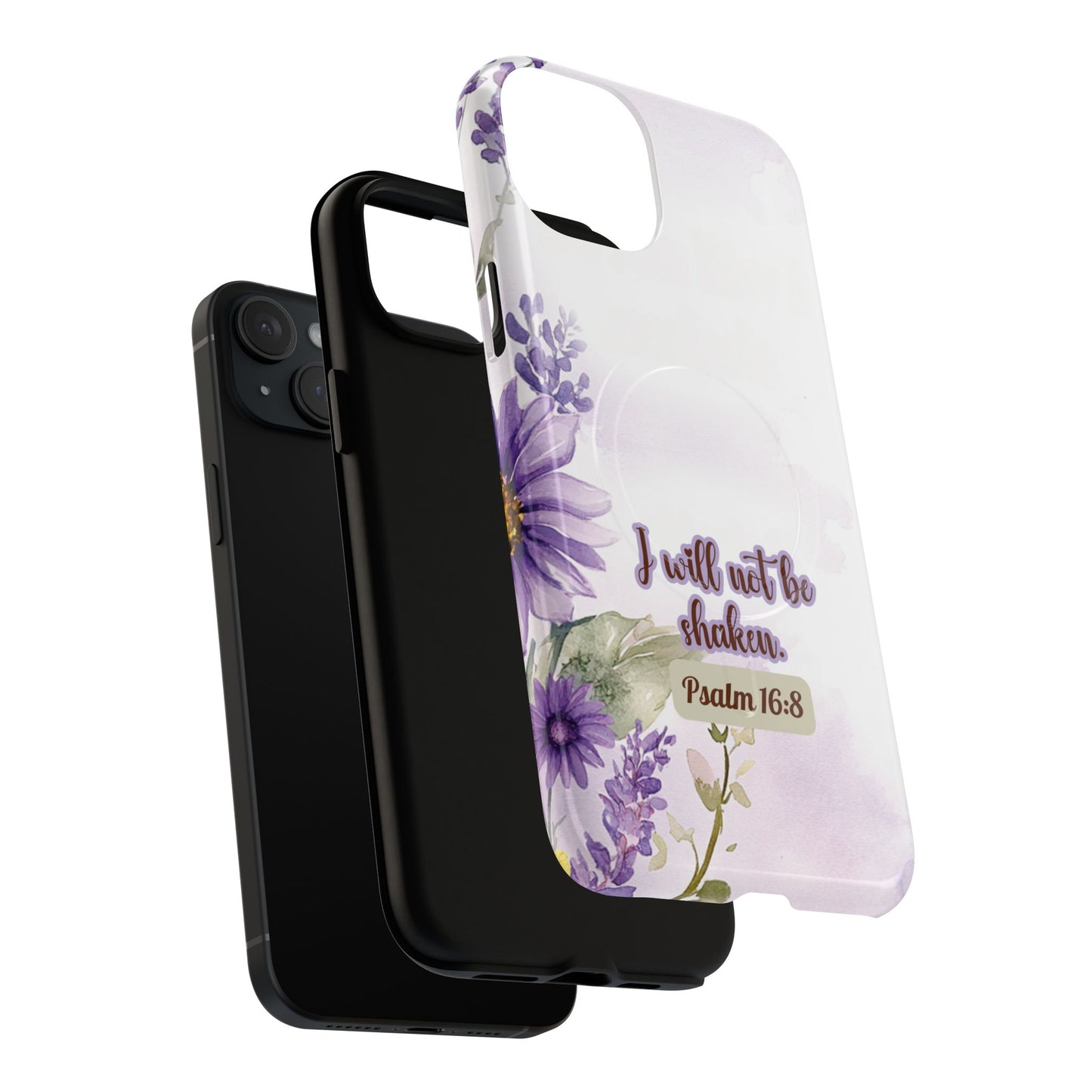 Floral Inspirational Tough iPhone Magnetic Case, Psalm 16:8 Gift, Faith Gift, MagSafe® iPhone® Tough Case, iPhone 14, iPhone 15, iPhone 16, Pro, Pro Max, Plus
