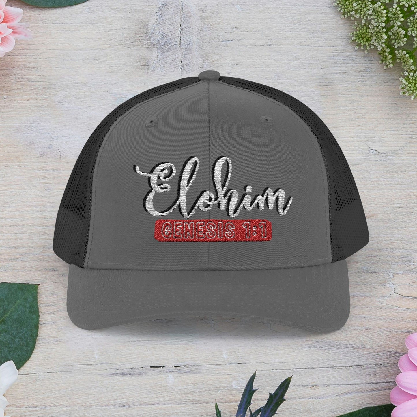 Script Embroidery ''Elohim'' Faith Snapback Trucker Cap - Religious Hat, Stylish Accessory, Gift for Believers, Casual Wear, Outdoor Events, Faith-Based, Name of GOD.