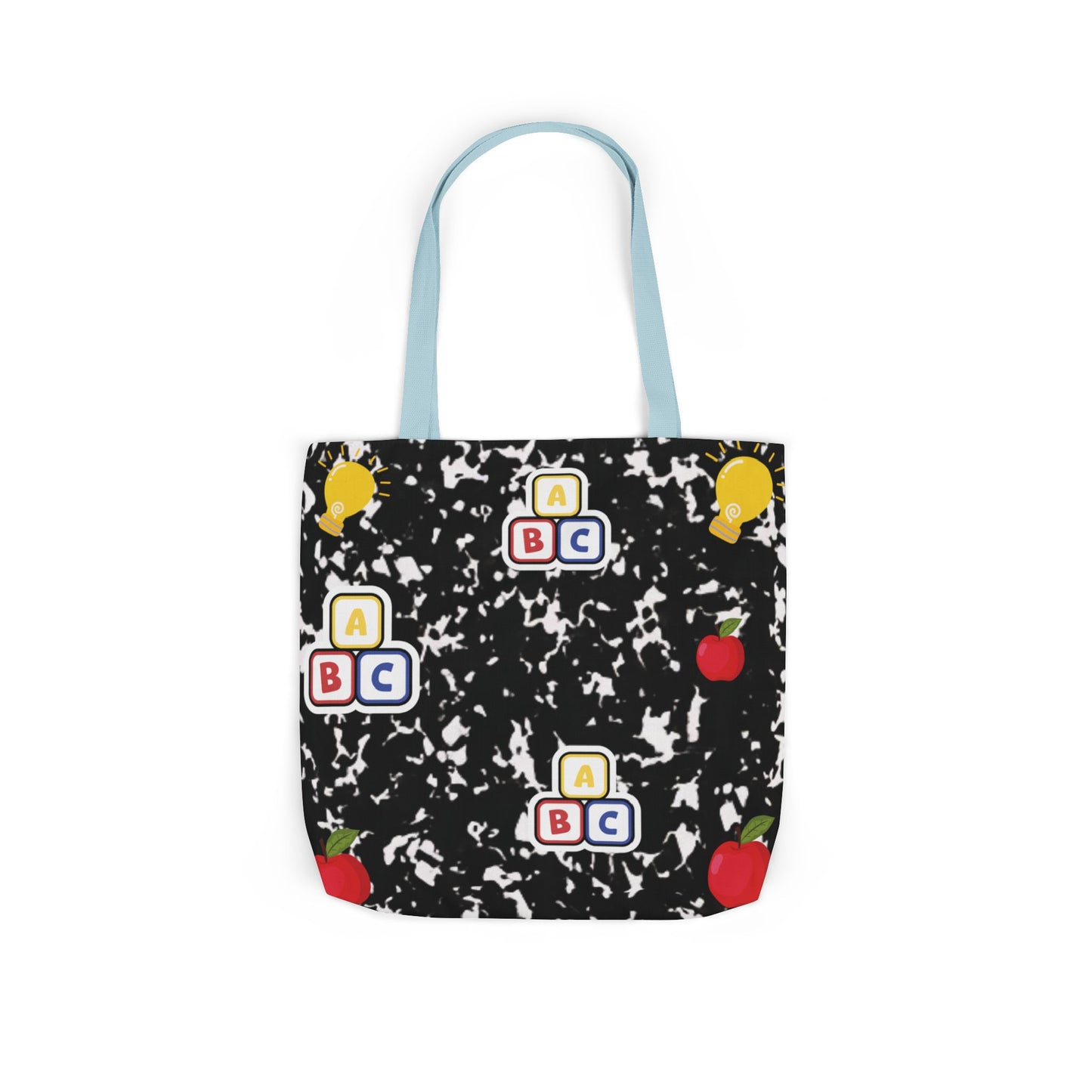 Personalized Black Composition Book Inspired Canvas Tote Bag with Colorful Straps, Cute School Bag, Eco-Friendly Tote, Back to School Shopping Bag, Teacher Gift Idea