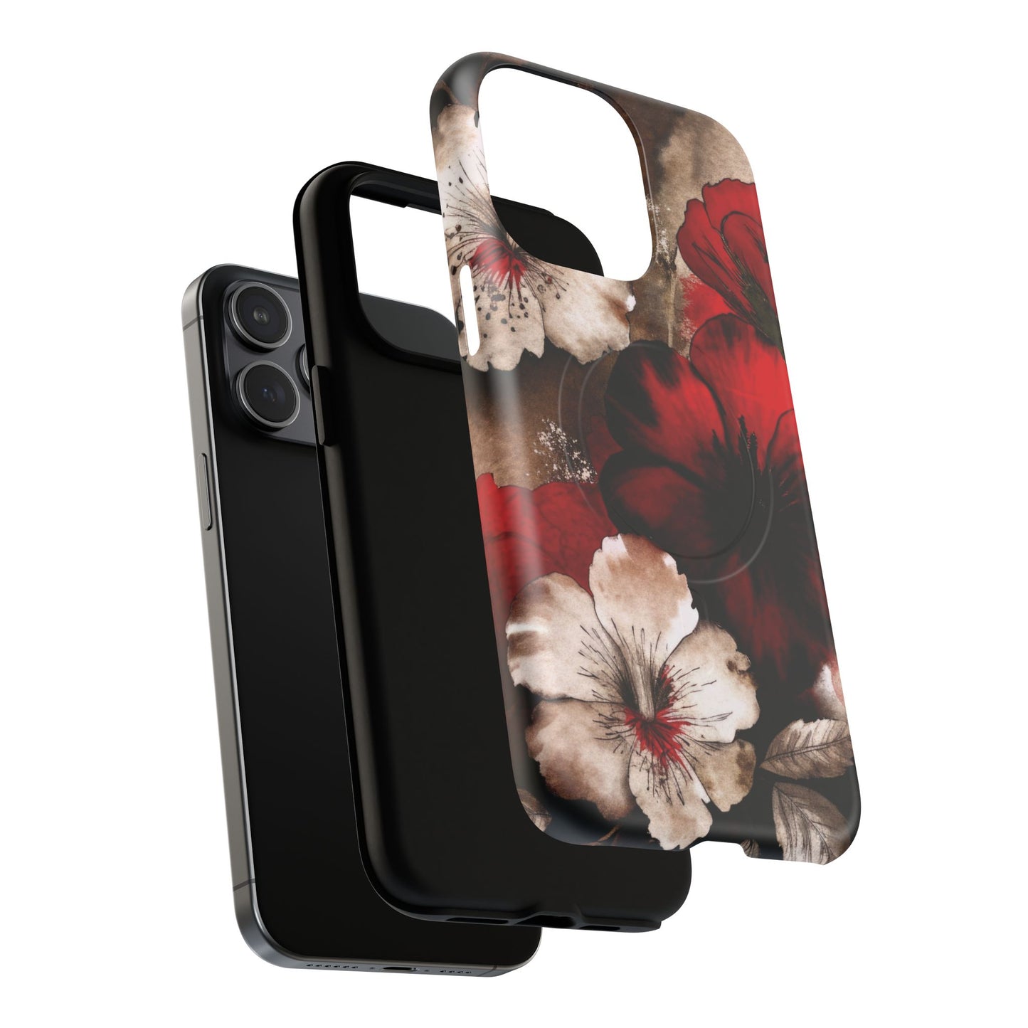 Crimson Noir Tough iPhone Magnetic Cases, Tough iPhone Protector, Stylish Floral Design, Gift for Her, Floral Accessories