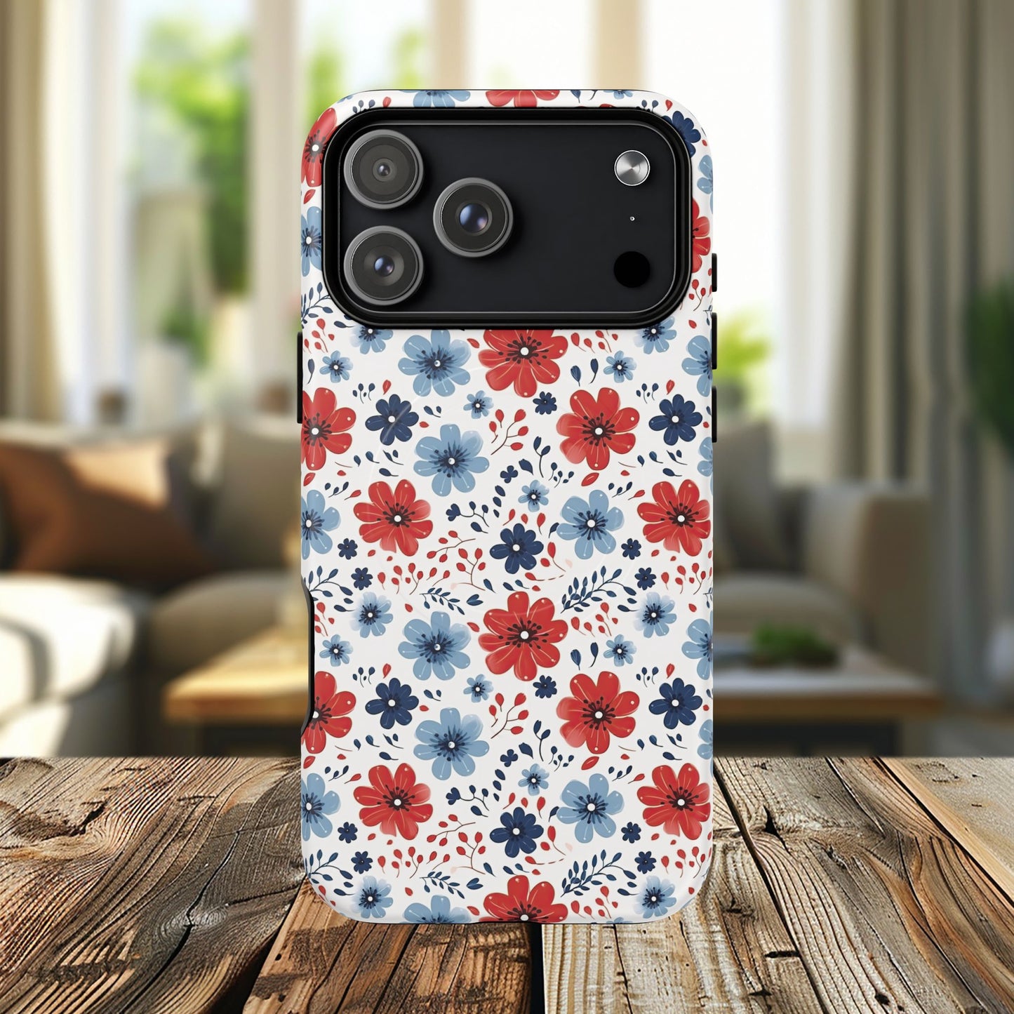 Patriotic Floral Dreams Tough Magnetic iPhone Cases, Durable, Stylish, Gift for Her, Protective Phone Cover, Spring Floral Design