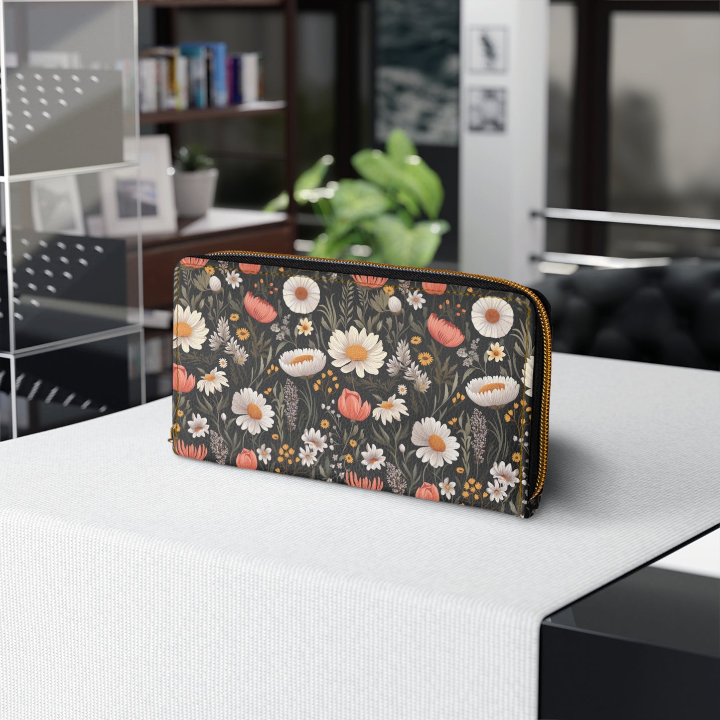 Blossom Elegance: Noir Garden Zipper Wallet, Chic Wallet for Women, Floral Print Purse, Everyday Organizer, Gift for Her, Mother's Day Wallet