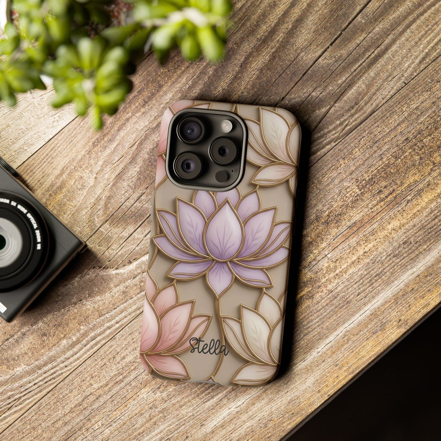 Personalized Lotus Floral Stained Glass Effect Tough Phone Case
