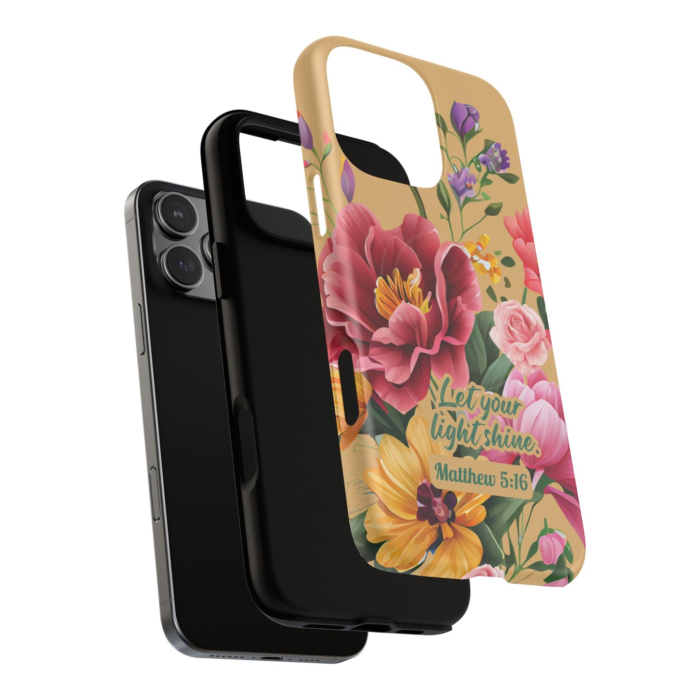Let your Light Shine Matthew 5:16, Inspirational Gift, Tough iPhone Magnetic Case Scripture, Floral Bible Verse, MagSafe® iPhone® Tough Case, iPhone 14, iPhone 15, iPhone 16, Pro, Pro Max, Plus.