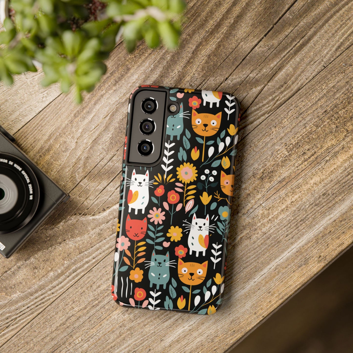 Whimsical Feline Garden iPhone and Samsung Tough Phone Cases,
